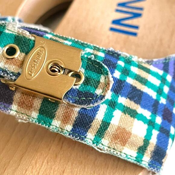 Ganni x Dr Scholls Slip On Pescura Heel Sandals Plaid Strap Blue Womens Sz 7 NEW - Picture 6 of 16